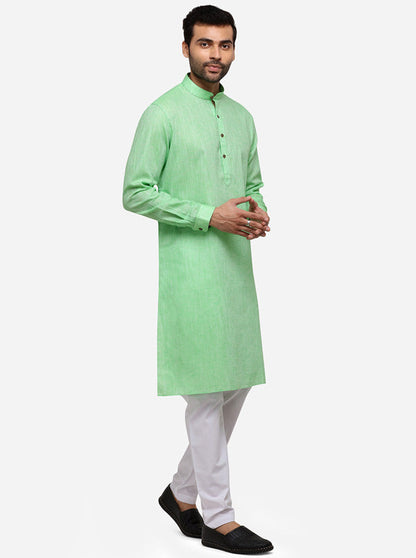 Light Green Self Textured Regular Fit Modi Kurta | JadeBlue