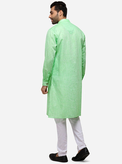 Light Green Self Textured Regular Fit Modi Kurta | JadeBlue