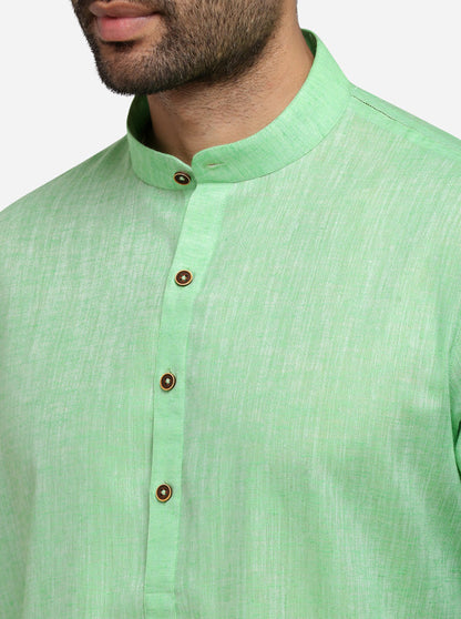 Light Green Self Textured Regular Fit Modi Kurta | JadeBlue