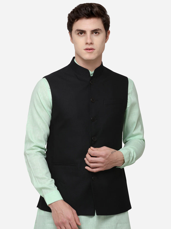 Black Regular Fit Self Textured Modi Jacket | JadeBlue