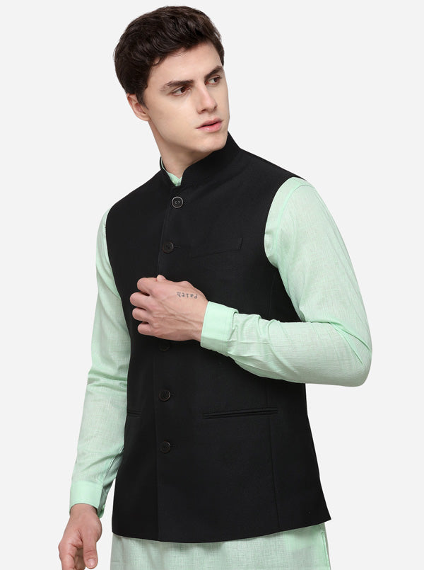 Black Regular Fit Self Textured Modi Jacket | JadeBlue