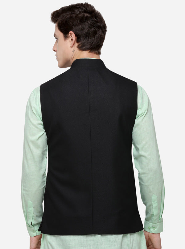 Black Regular Fit Self Textured Modi Jacket | JadeBlue