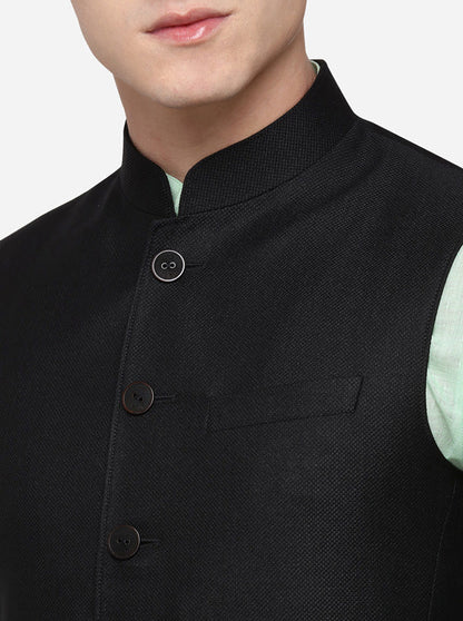 Black Regular Fit Self Textured Modi Jacket | JadeBlue