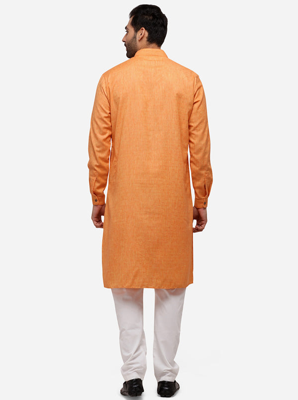 Orange Self Textured Regular Fit Modi Kurta | JadeBlue
