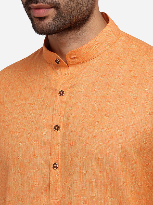 Orange Self Textured Regular Fit Modi Kurta | JadeBlue