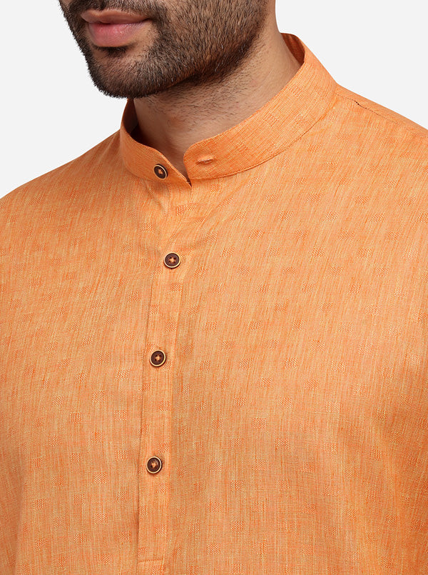 Orange Self Textured Regular Fit Modi Kurta | JadeBlue