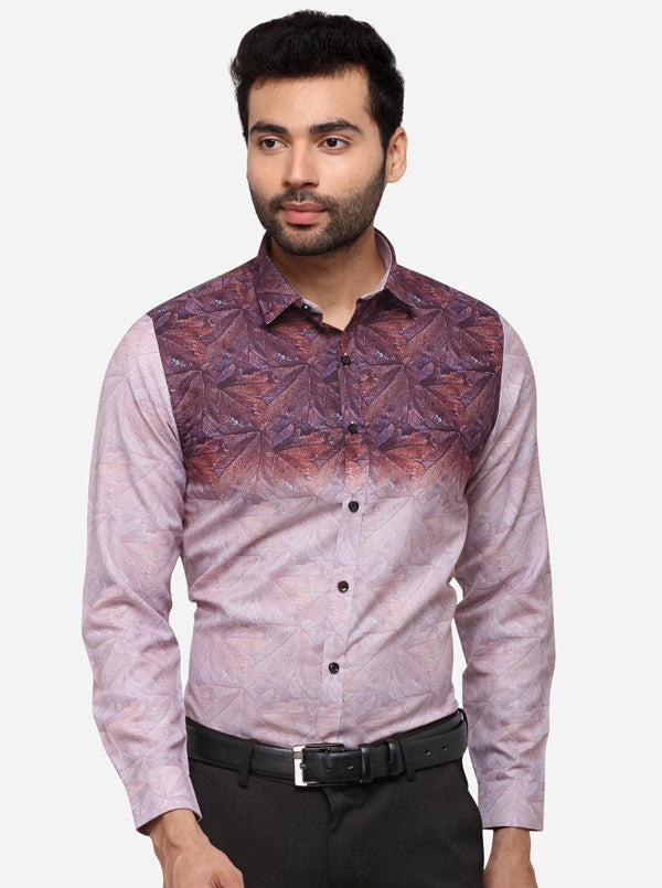 Wine Printed Slim Fit Party Wear Shirt | JB Studio