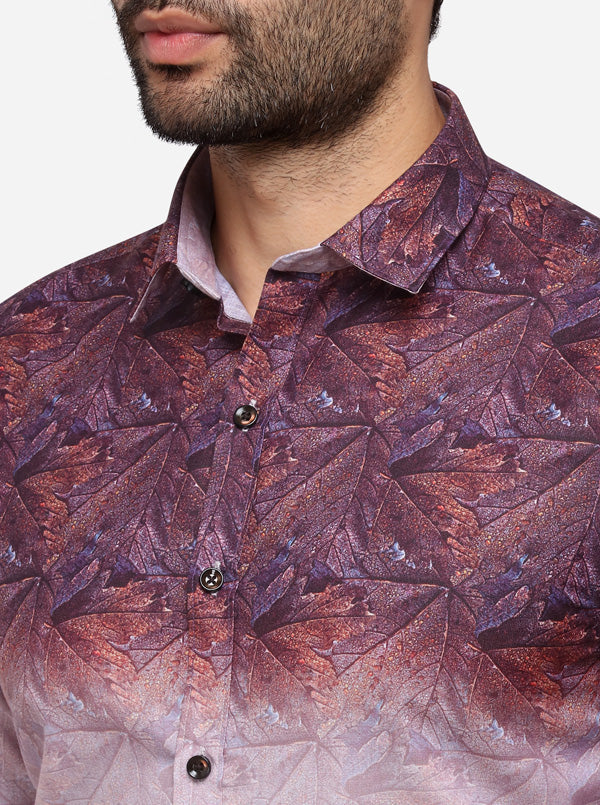 Wine Printed Slim Fit Party Wear Shirt | JB Studio