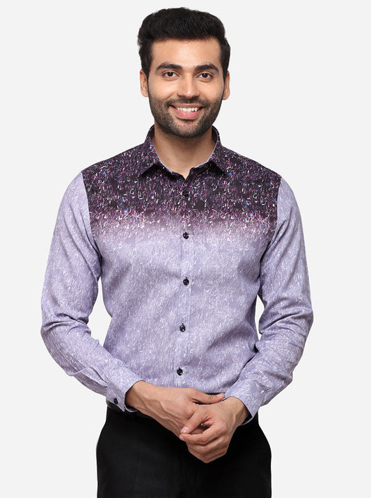 Light Blue & Grey Printed Slim Fit Party Wear Shirt | JB Studio