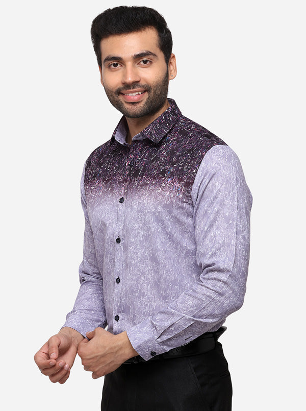 Light Blue & Grey Printed Slim Fit Party Wear Shirt | JB Studio