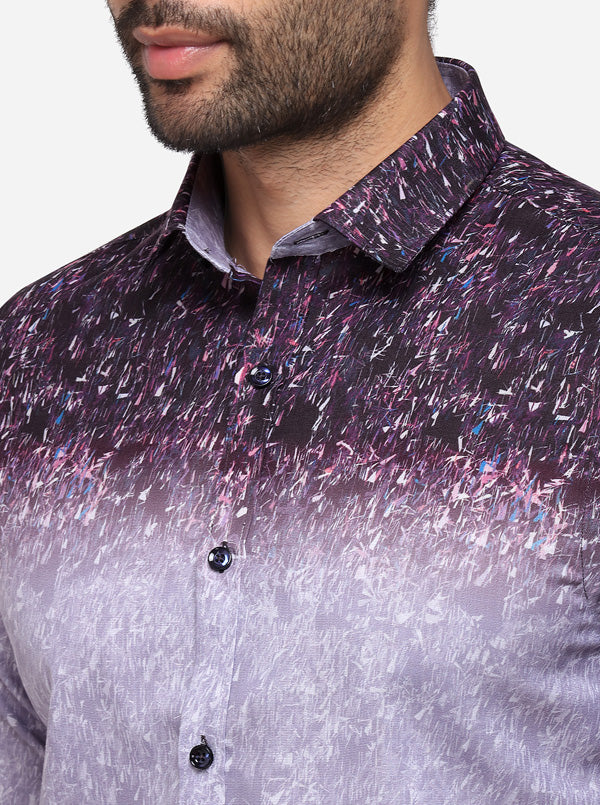 Light Blue & Grey Printed Slim Fit Party Wear Shirt | JB Studio