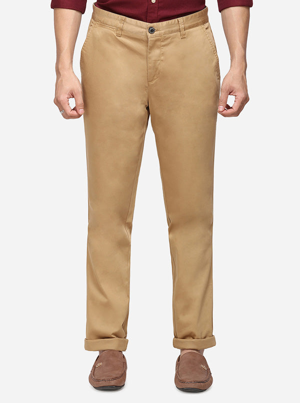 Khaki Solid Uno Fit Casual Trouser | JadeBlue Sport