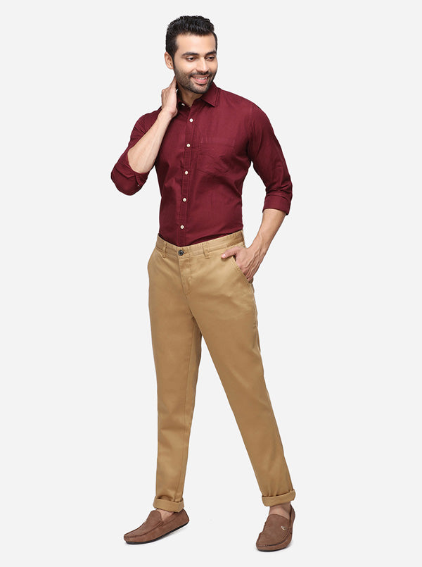 Khaki Solid Uno Fit Casual Trouser | JadeBlue Sport