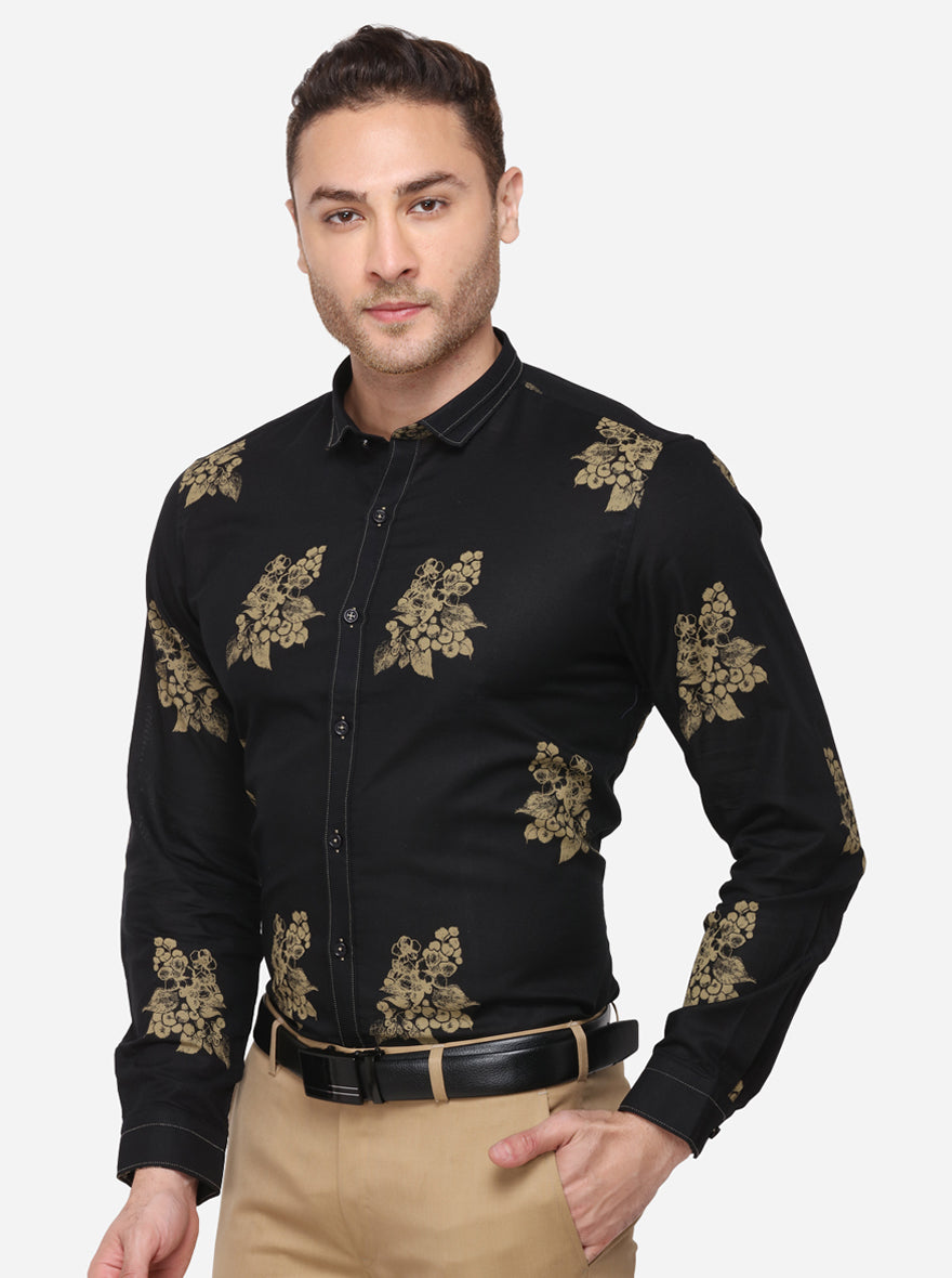 Black Printed Slim Fit Party Wear Shirt | JB Studio