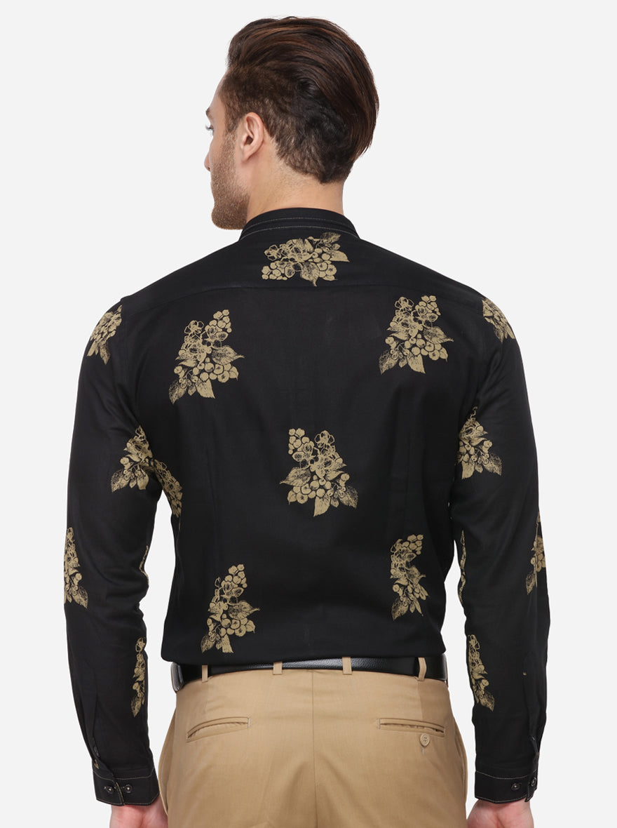 Black Printed Slim Fit Party Wear Shirt | JB Studio