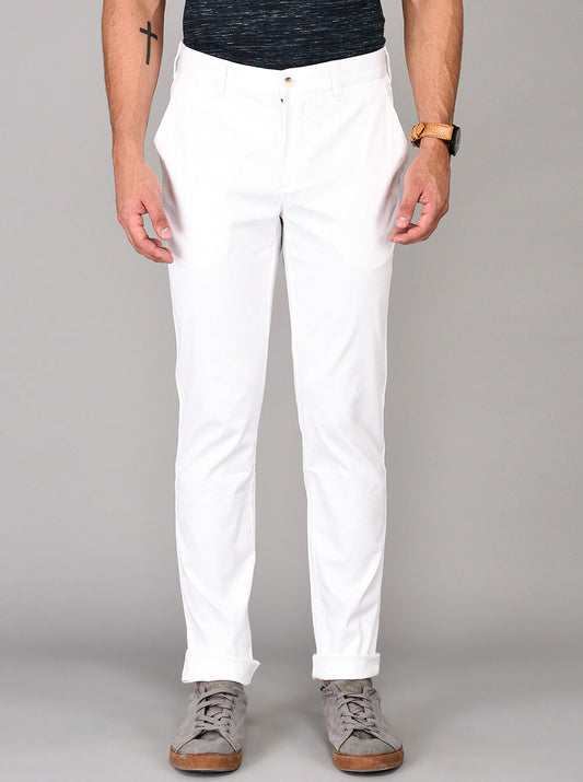 Greenfibre White Self Textured Slim Fit Trouser