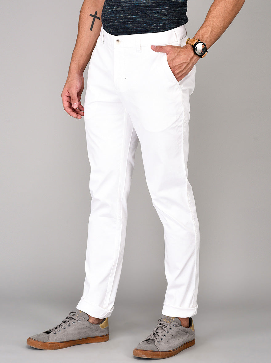 Greenfibre White Self Textured Slim Fit Trouser