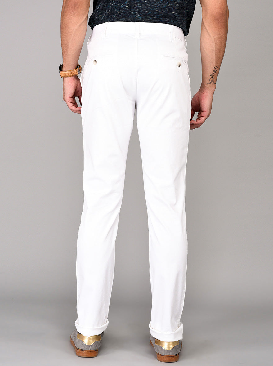 Greenfibre White Self Textured Slim Fit Trouser