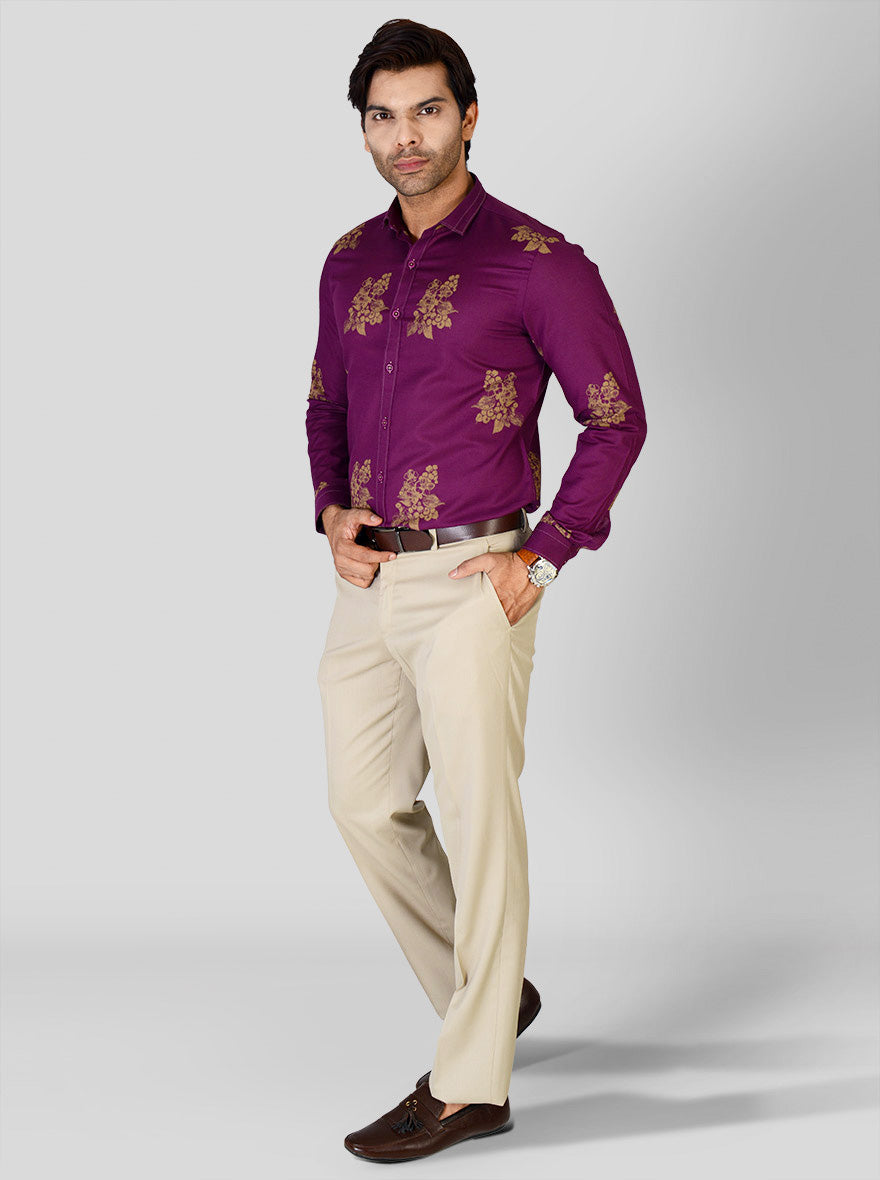 Magenta Printed Slim Fit Party Wear Shirt | JB Studio