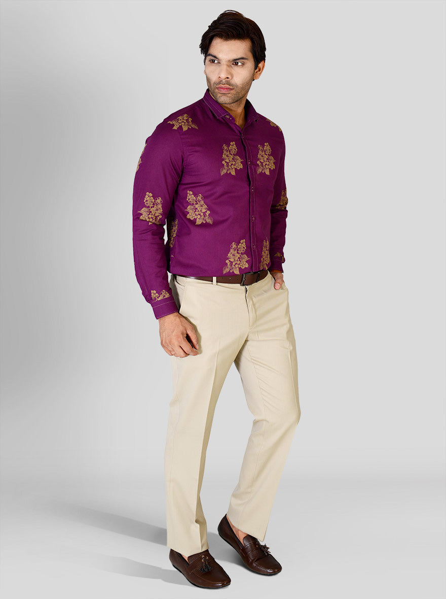 Magenta Printed Slim Fit Party Wear Shirt | JB Studio