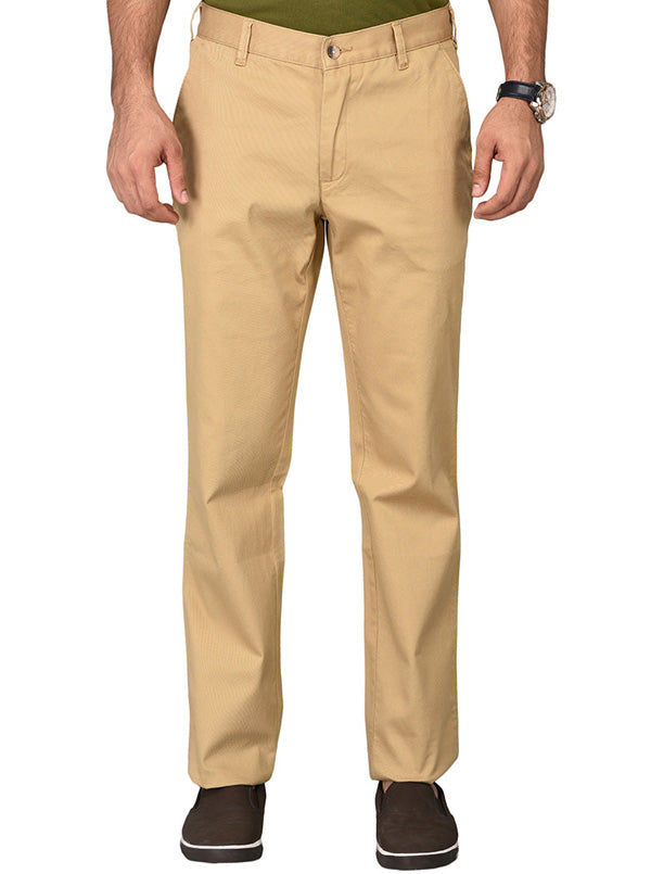 Greenfibre Light Khaki Self Textured Slim Fit Trouser