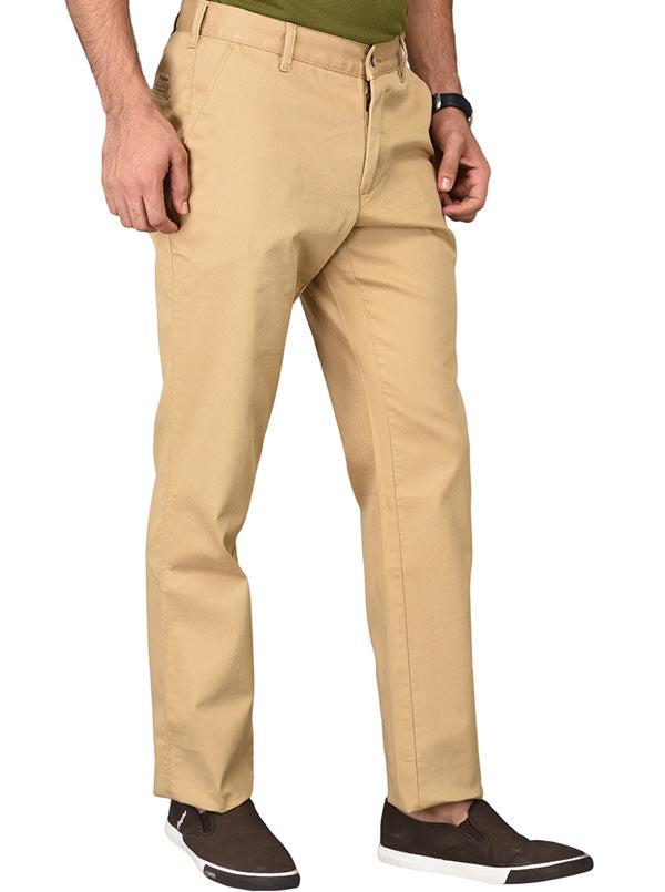 Greenfibre Light Khaki Self Textured Slim Fit Trouser