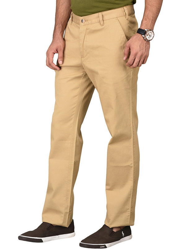 Greenfibre Light Khaki Self Textured Slim Fit Trouser