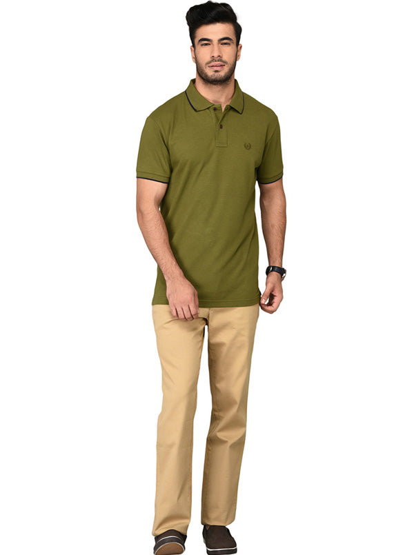 Greenfibre Light Khaki Self Textured Slim Fit Trouser