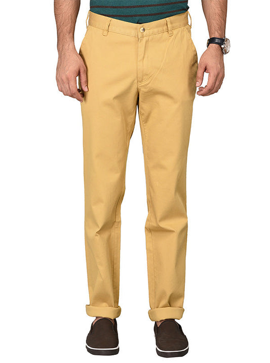 Greenfibre Golden Khaki Self Textured Slim Fit Trouser