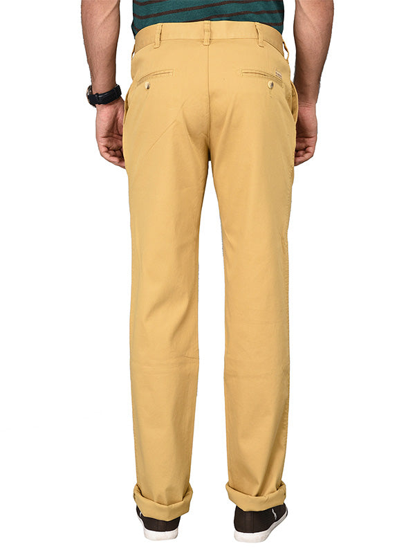 Greenfibre Golden Khaki Self Textured Slim Fit Trouser