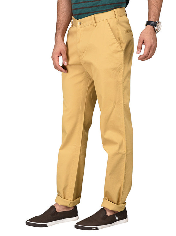 Greenfibre Golden Khaki Self Textured Slim Fit Trouser