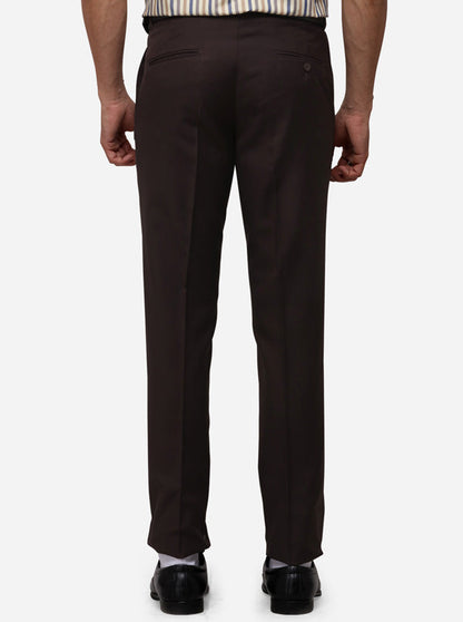 Dark Brown Slim Fit Solid Formal Trouser | Greenfibre