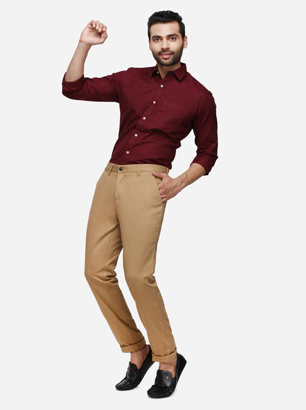 Khaki Solid Uno Fit Casual Trouser | JadeBlue Sport