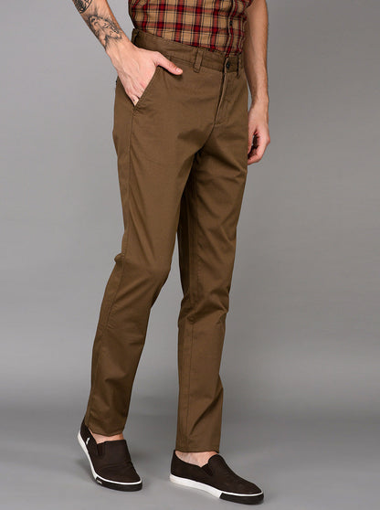JadeBlue Brown Self Textured Slim Fit Chinos