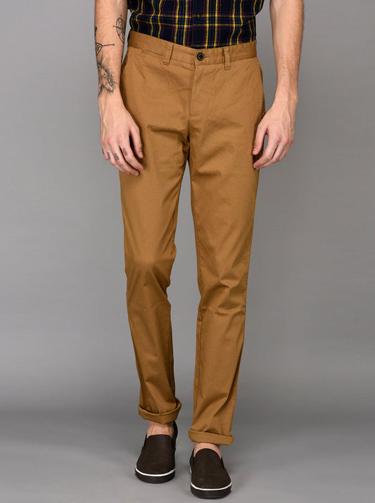 JadeBlue Khaki Self Textured Slim Fit Chinos