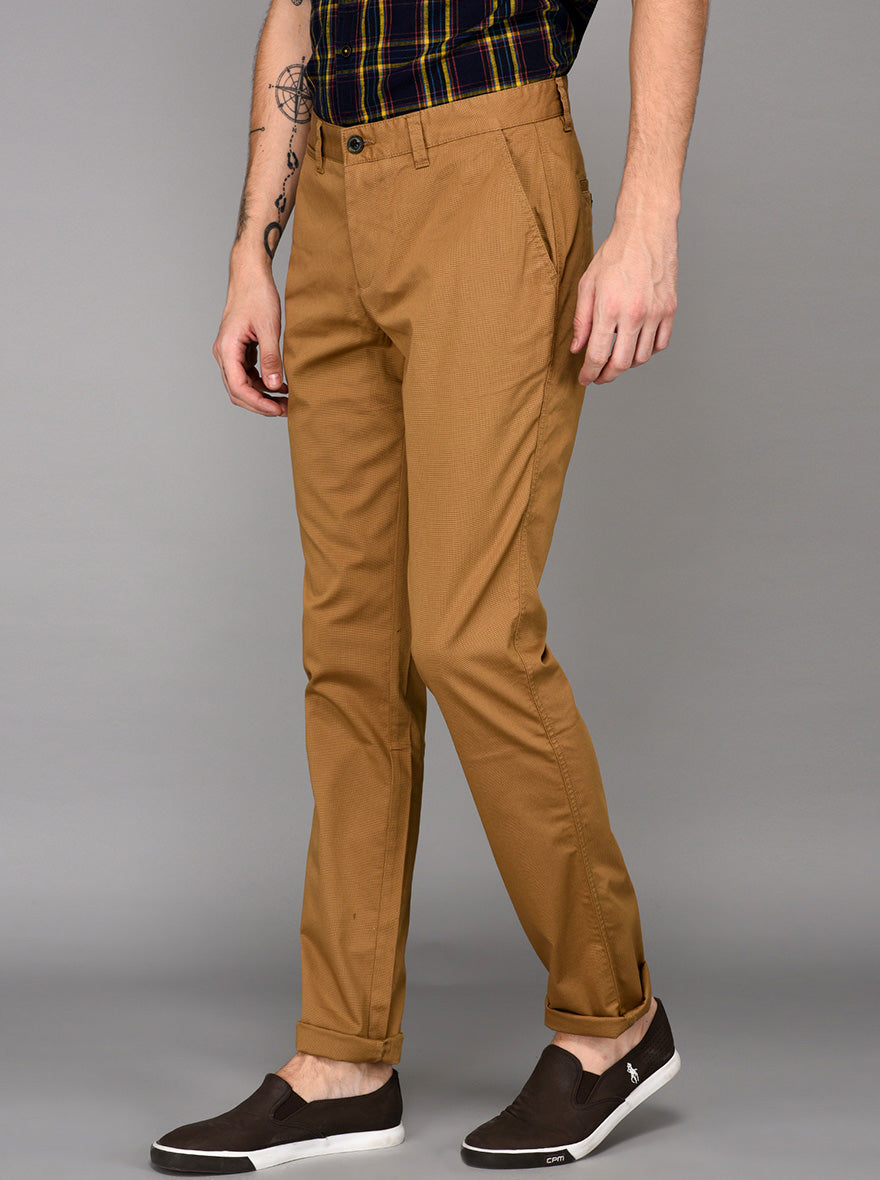 JadeBlue Khaki Self Textured Slim Fit Chinos