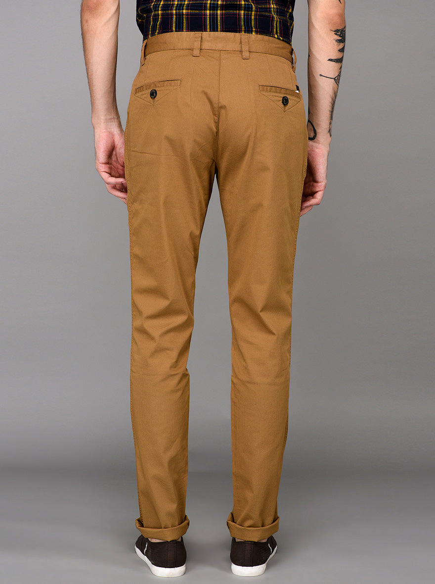 JadeBlue Khaki Self Textured Slim Fit Chinos