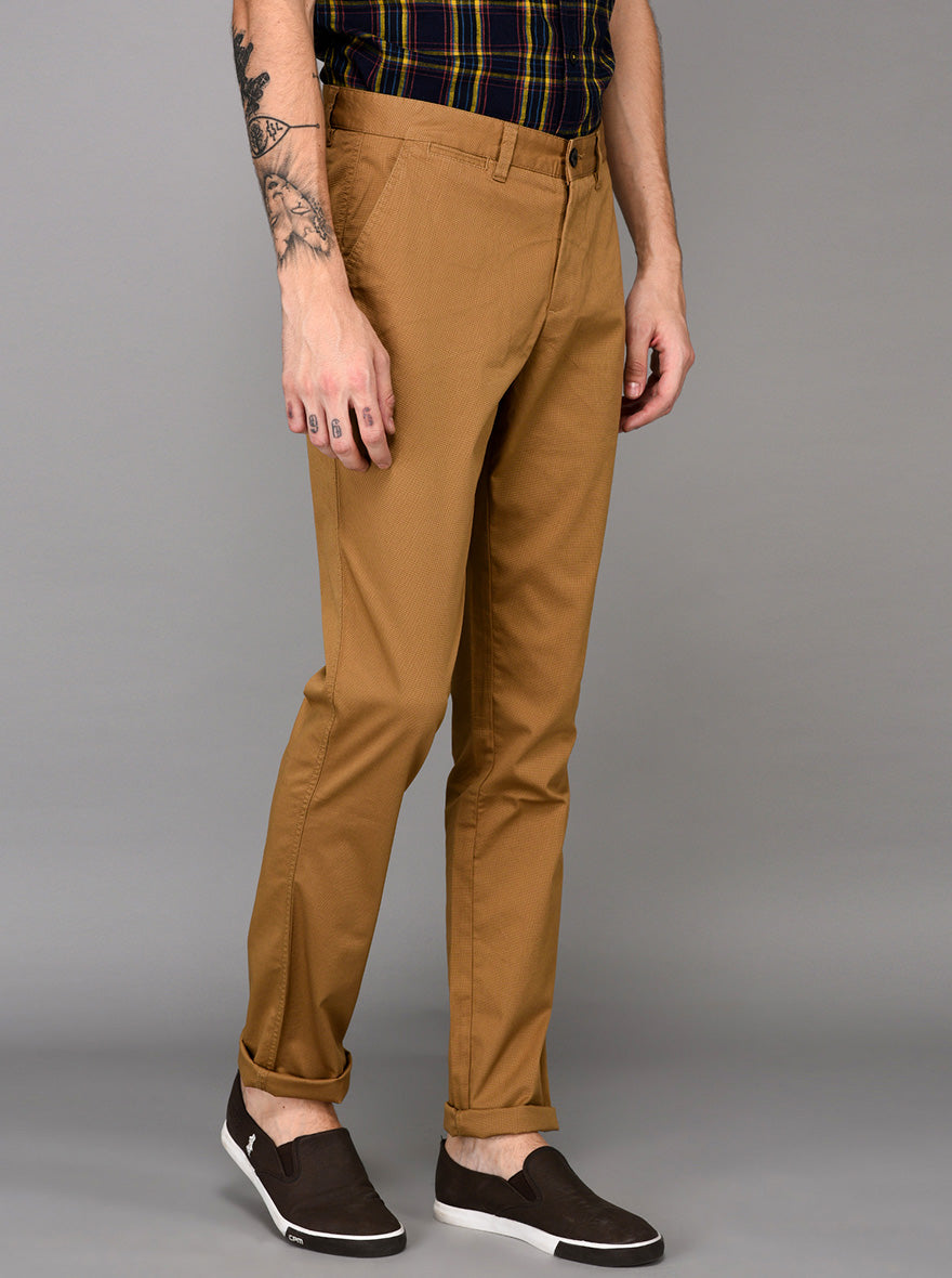 JadeBlue Khaki Self Textured Slim Fit Chinos