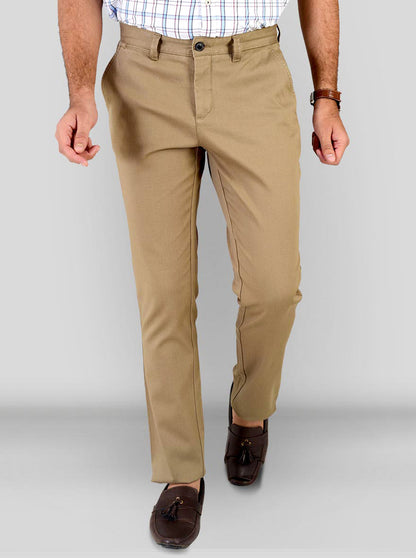 Camel Brown Self Textured Slim Fit Chinos | JB Sport