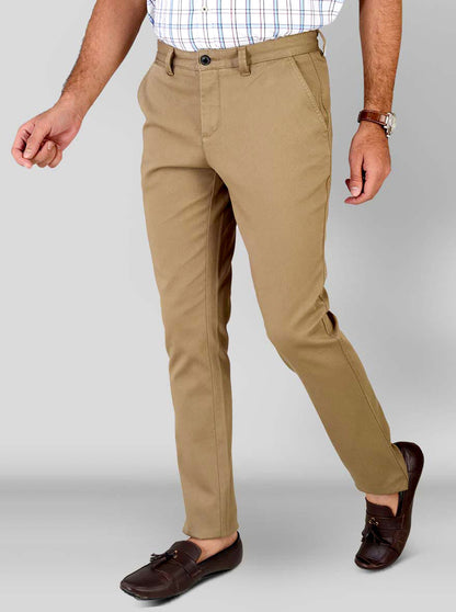 Camel Brown Self Textured Slim Fit Chinos | JB Sport