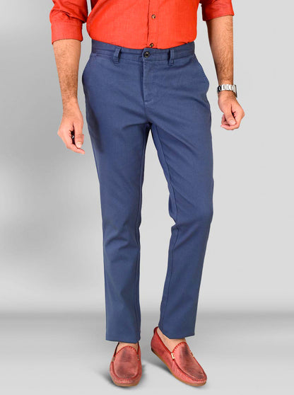 Ensign Blue Self Textured Slim Fit Chinos | JB Sport