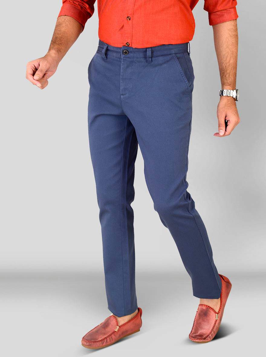 Ensign Blue Self Textured Slim Fit Chinos | JB Sport