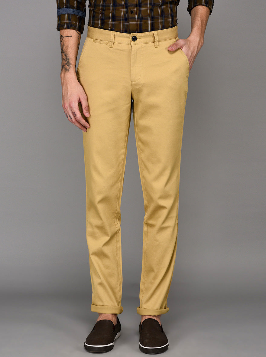 JadeBlue Cream Self Textured Slim Fit Chinos
