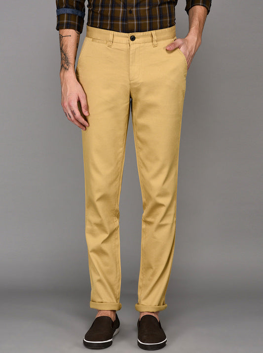 JadeBlue Cream Self Textured Slim Fit Chinos