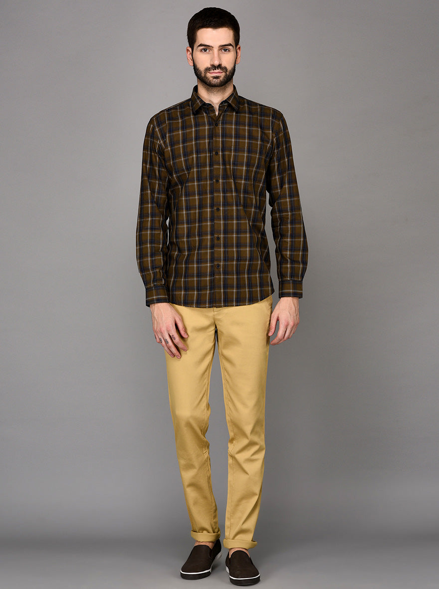 JadeBlue Cream Self Textured Slim Fit Chinos