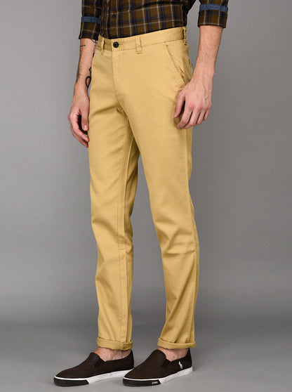 JadeBlue Cream Self Textured Slim Fit Chinos