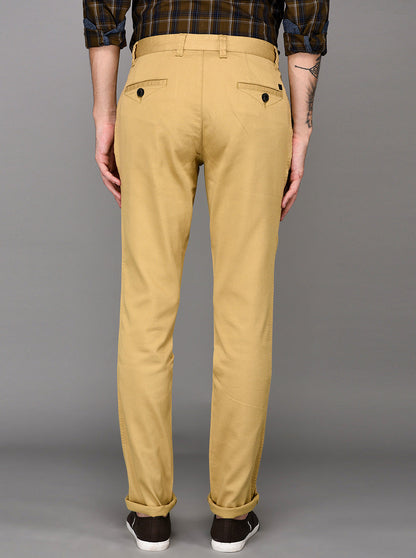JadeBlue Cream Self Textured Slim Fit Chinos