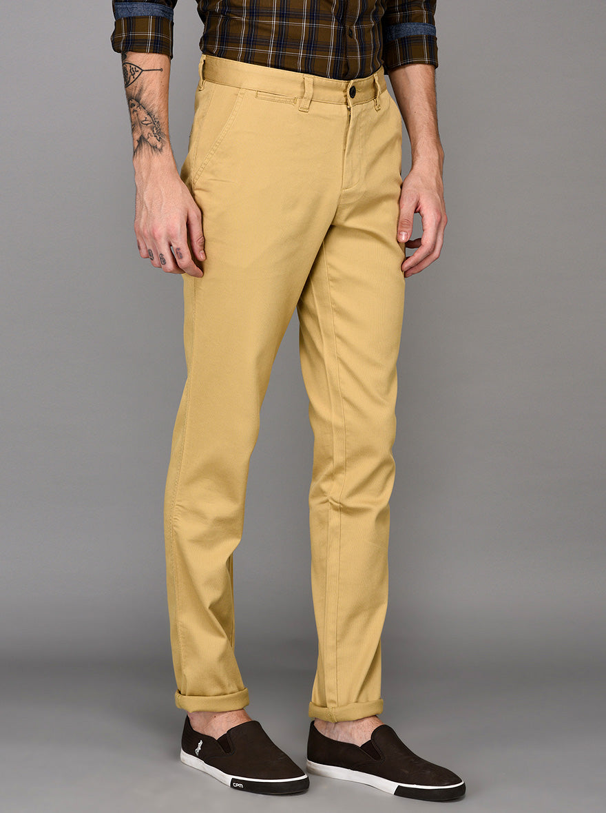 JadeBlue Cream Self Textured Slim Fit Chinos
