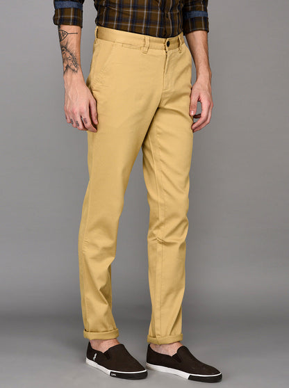 JadeBlue Cream Self Textured Slim Fit Chinos