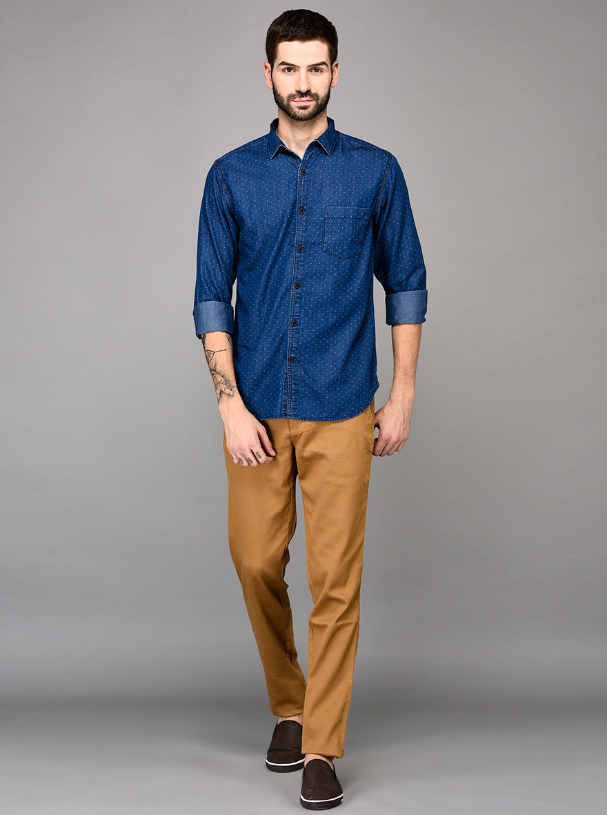 JadeBlue Khaki Self Textured Slim Fit Chinos